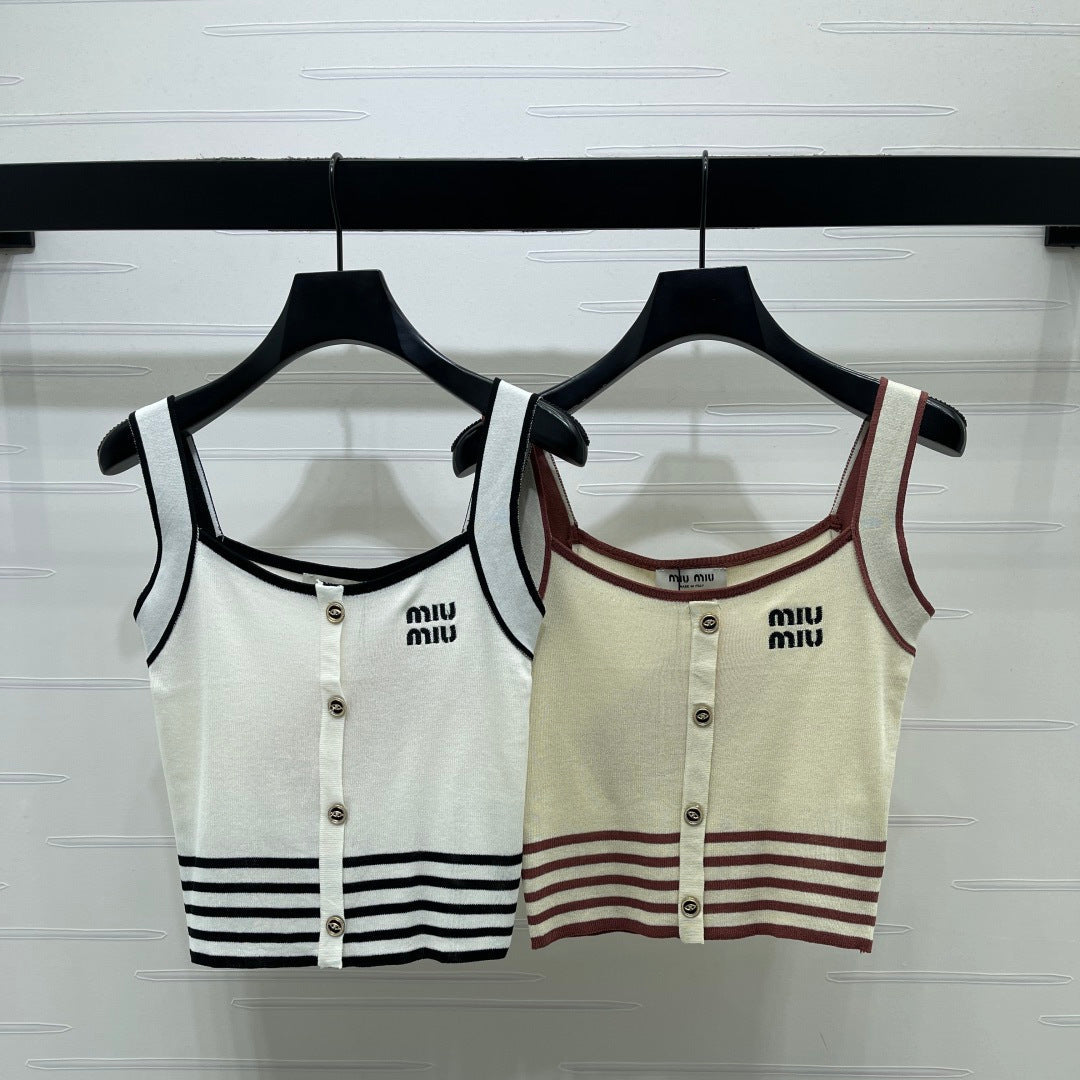 Miumiu 2026 Knitted Striped Camisole Cream and White Wool Cashmere 356492