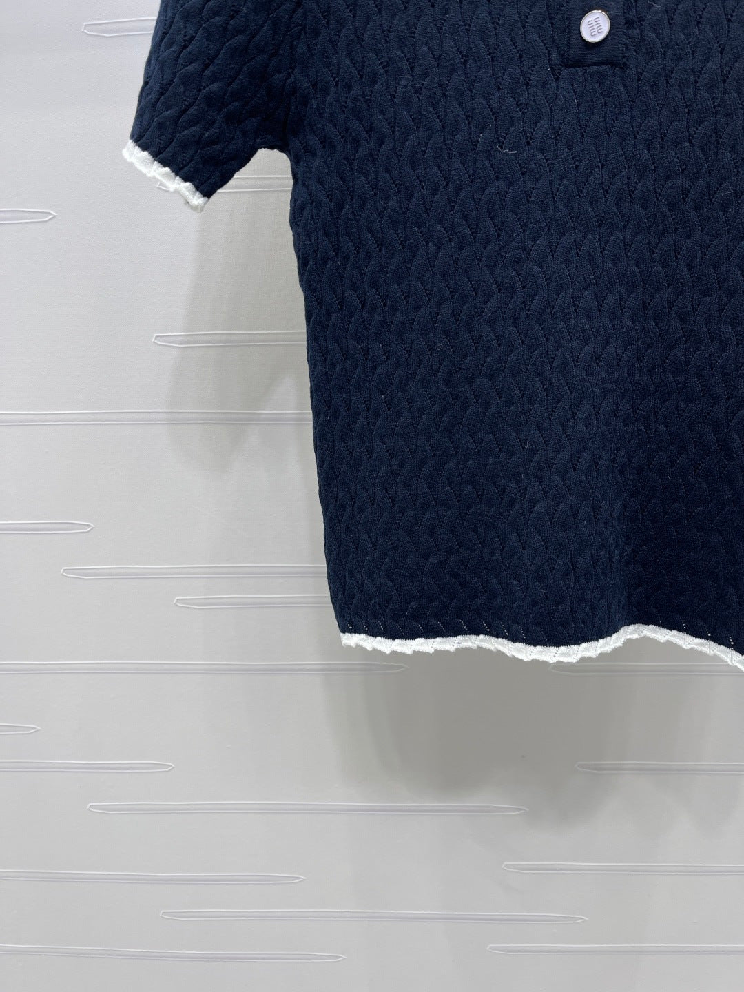 Miumiu 2026 Polo Shirt White and Navy Blue Wool Cashmere 356501