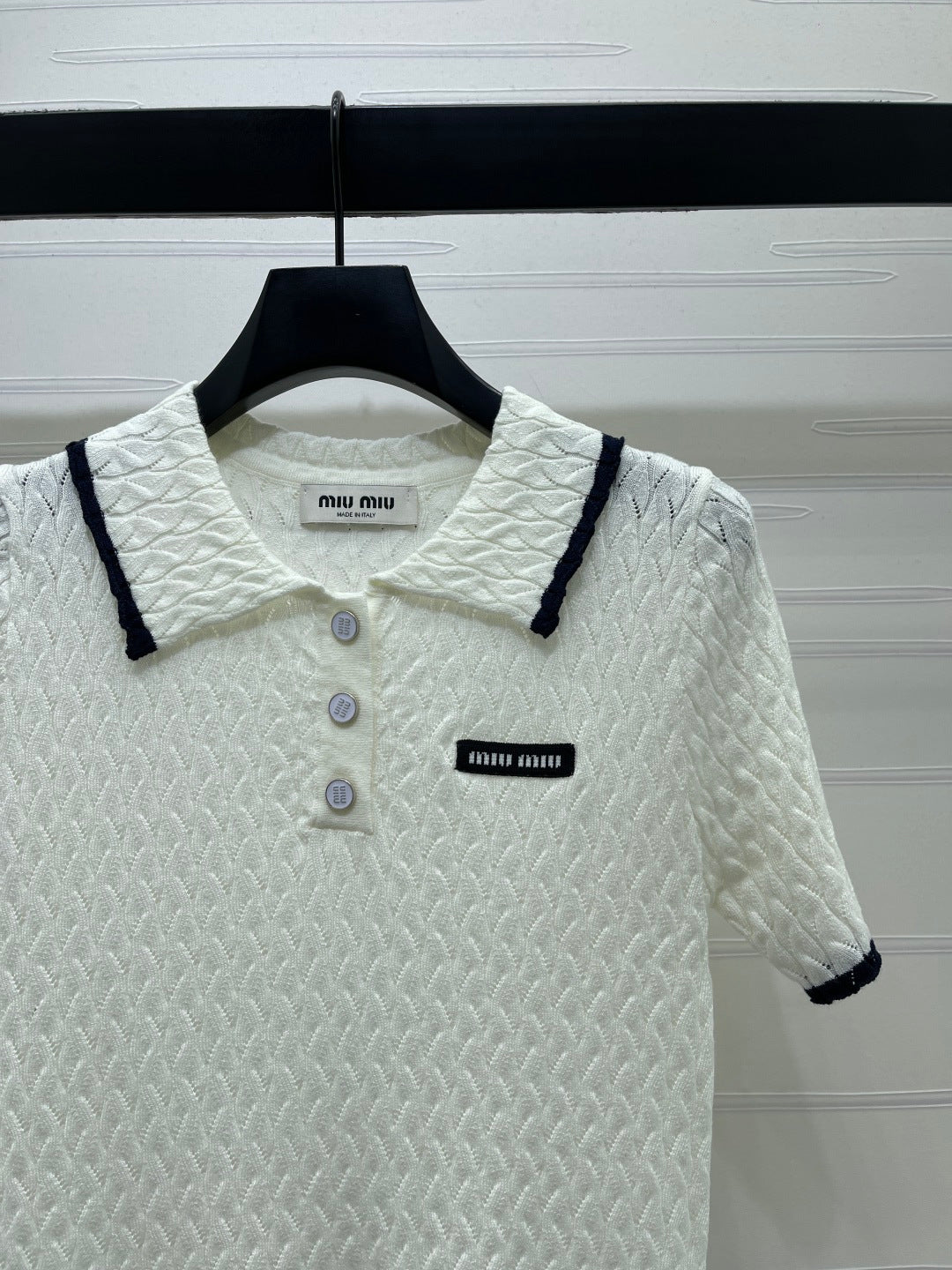 Miumiu 2026 Polo Shirt White and Navy Blue Wool Cashmere 356501