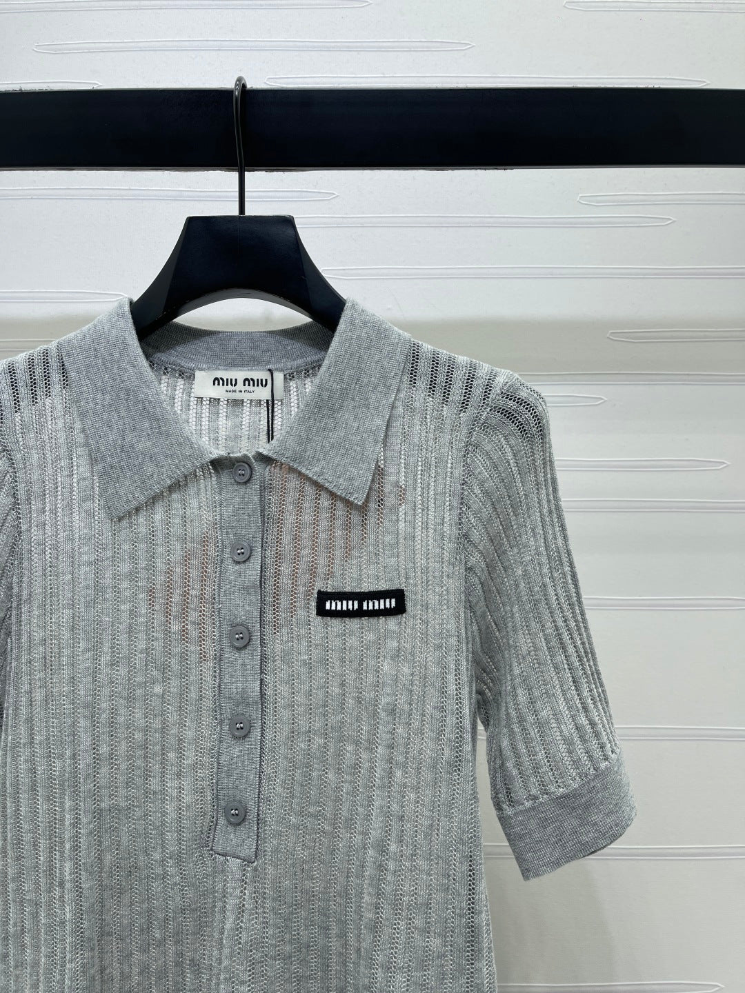 Miumiu 2026 Hollow-out Polo Knit Short-Sleeve T-Shirt Wool Cashmere 356485