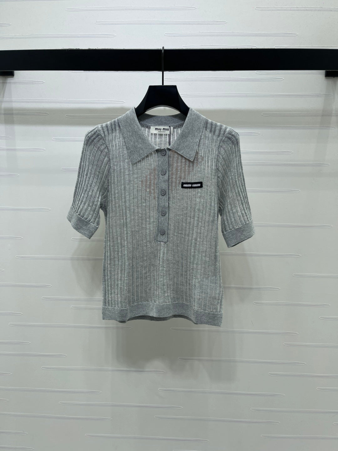 Miumiu 2026 Hollow-out Polo Knit Short-Sleeve T-Shirt Wool Cashmere 356485