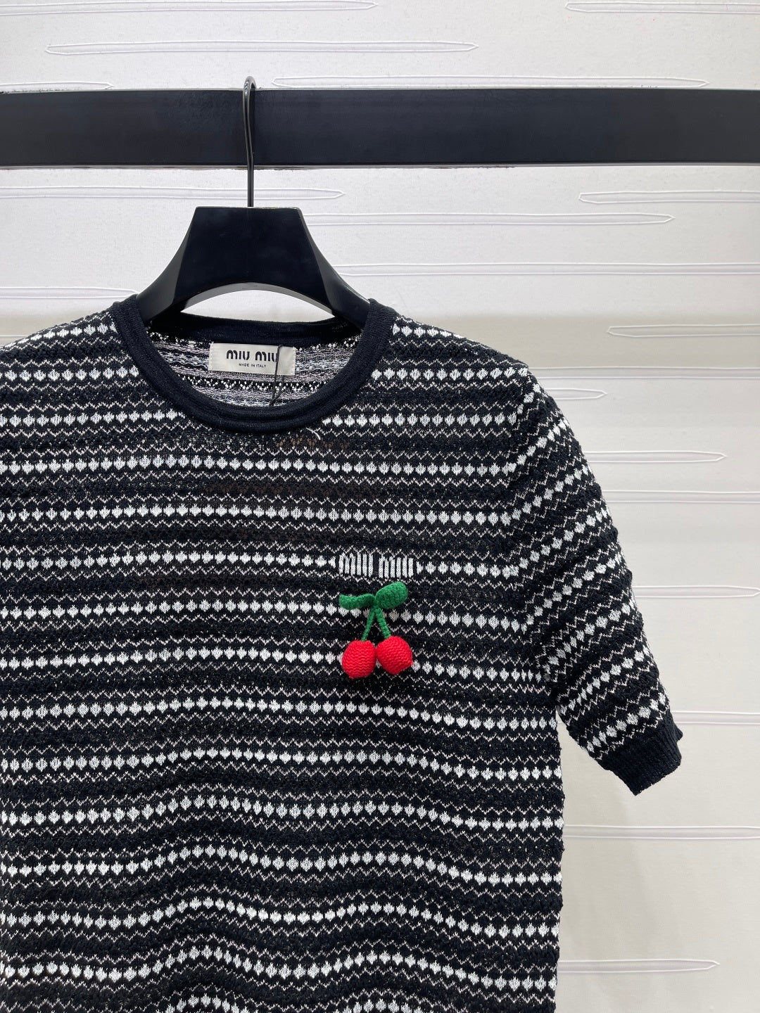 Miumiu 2026 Cherry-embroidered Knitted Shirt Tencel Nylon