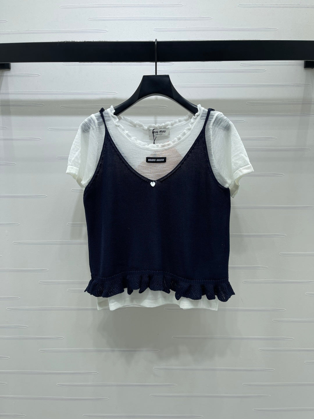 Miumiu 2026 Two-piece Layered Knit Top Wool Linen