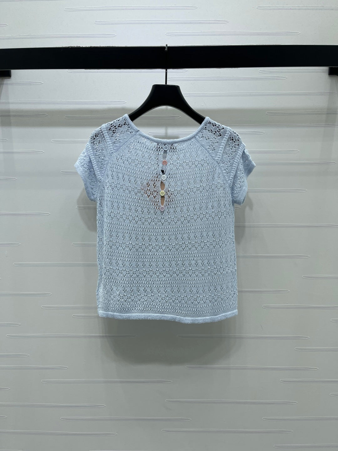 Miumiu 2026 Hollowed-out Knit Top Blue White Wool Polyester