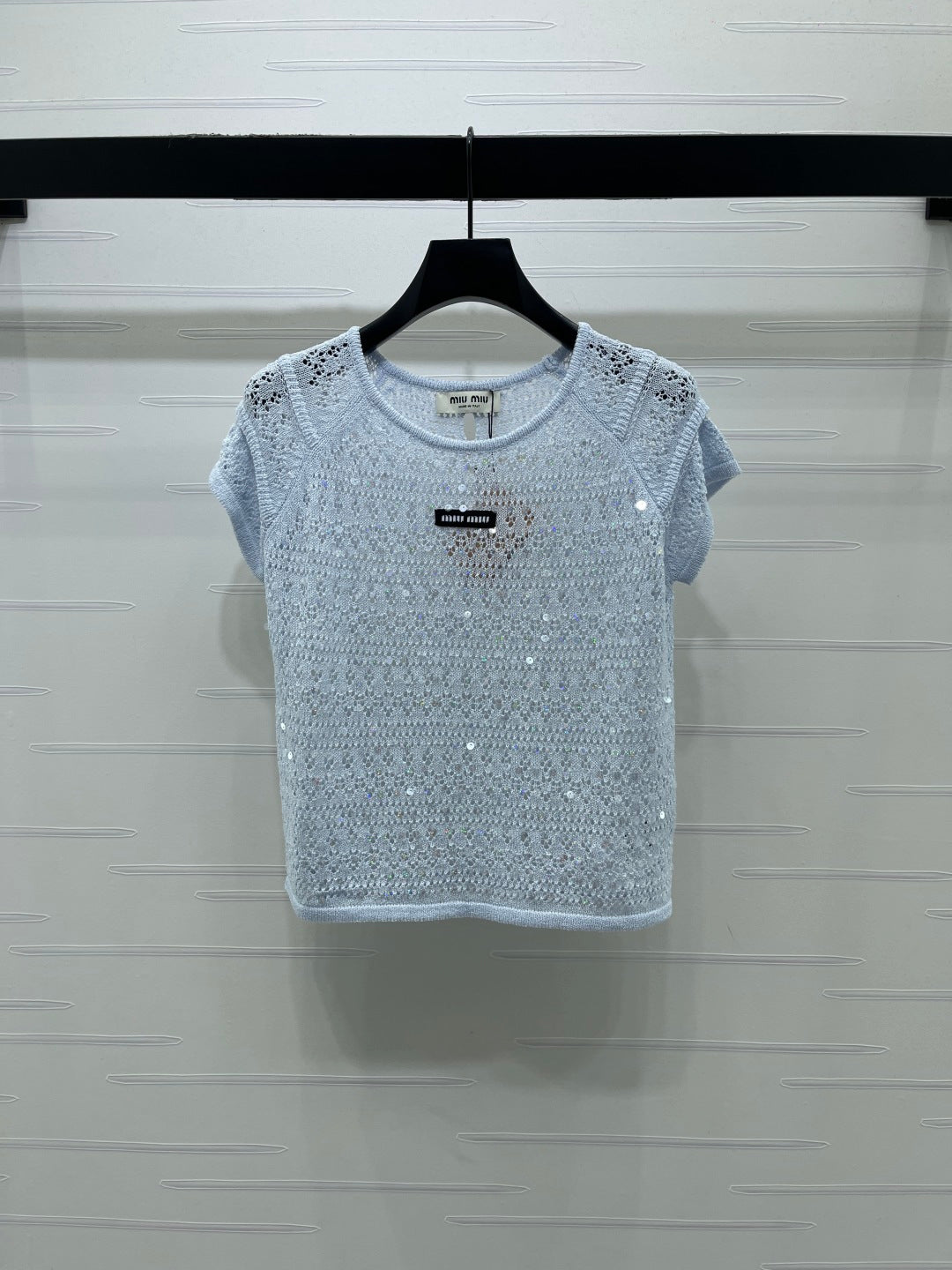 Miumiu 2026 Hollowed-out Knit Top Blue White Wool Polyester