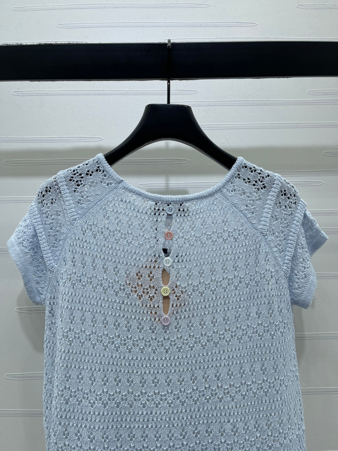 Miumiu 2026 Hollowed-out Knit Top Blue White Wool Polyester