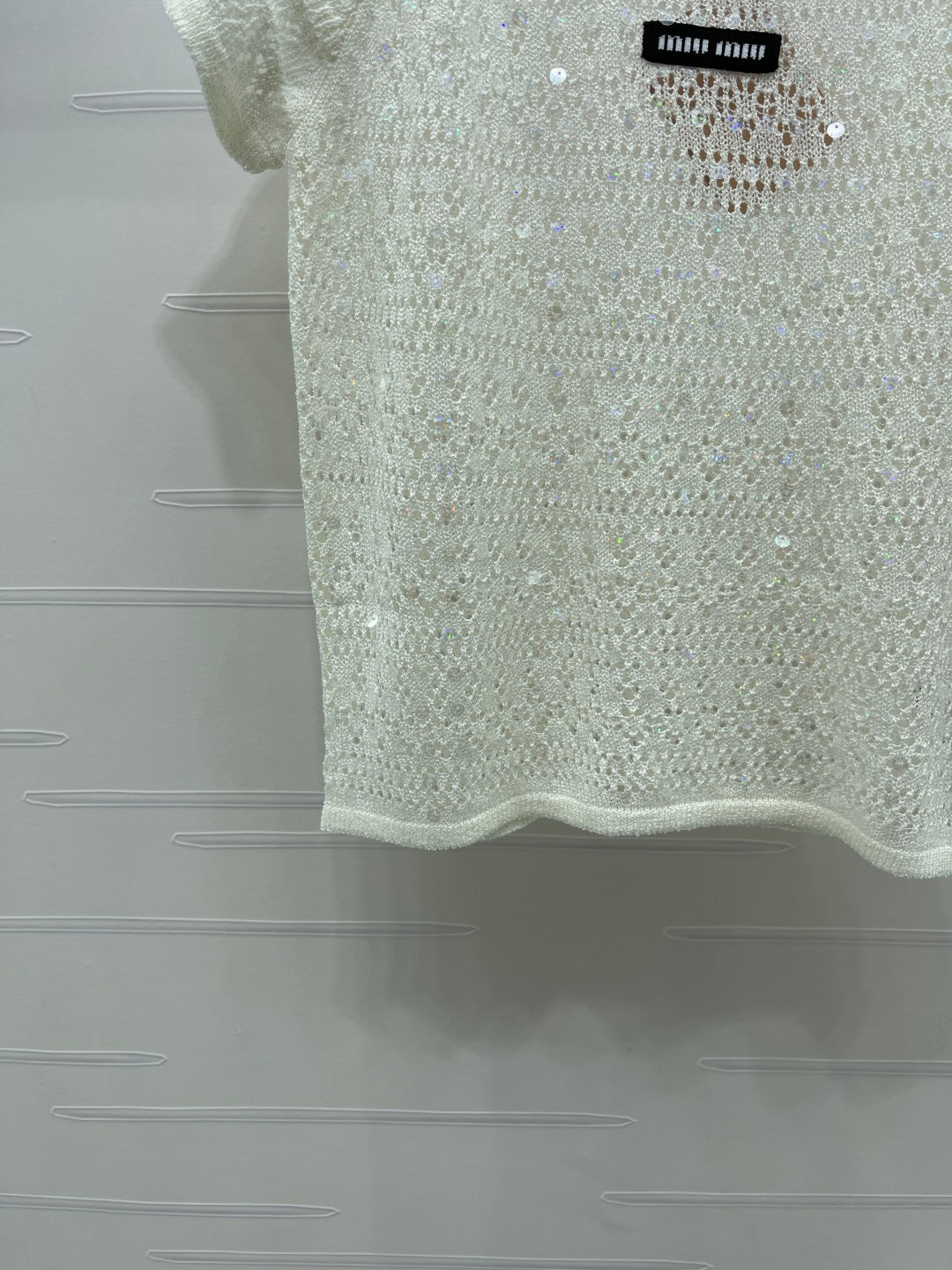 Miumiu 2026 Hollowed-out Knit Top Blue White Wool Polyester