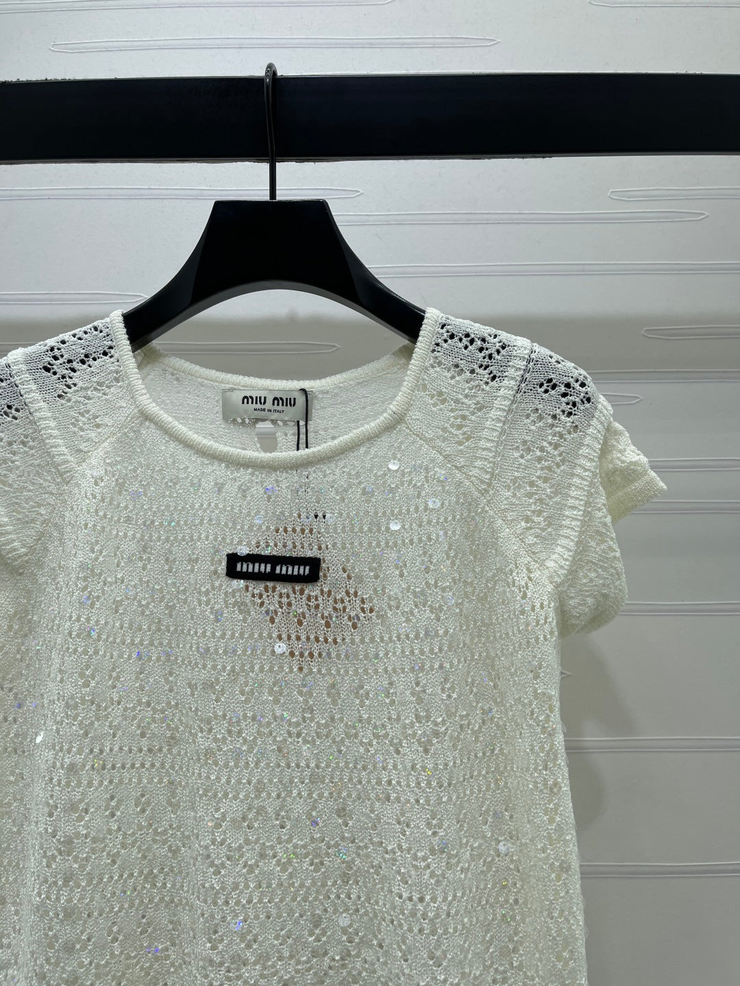 Miumiu 2026 Hollowed-out Knit Top Blue White Wool Polyester