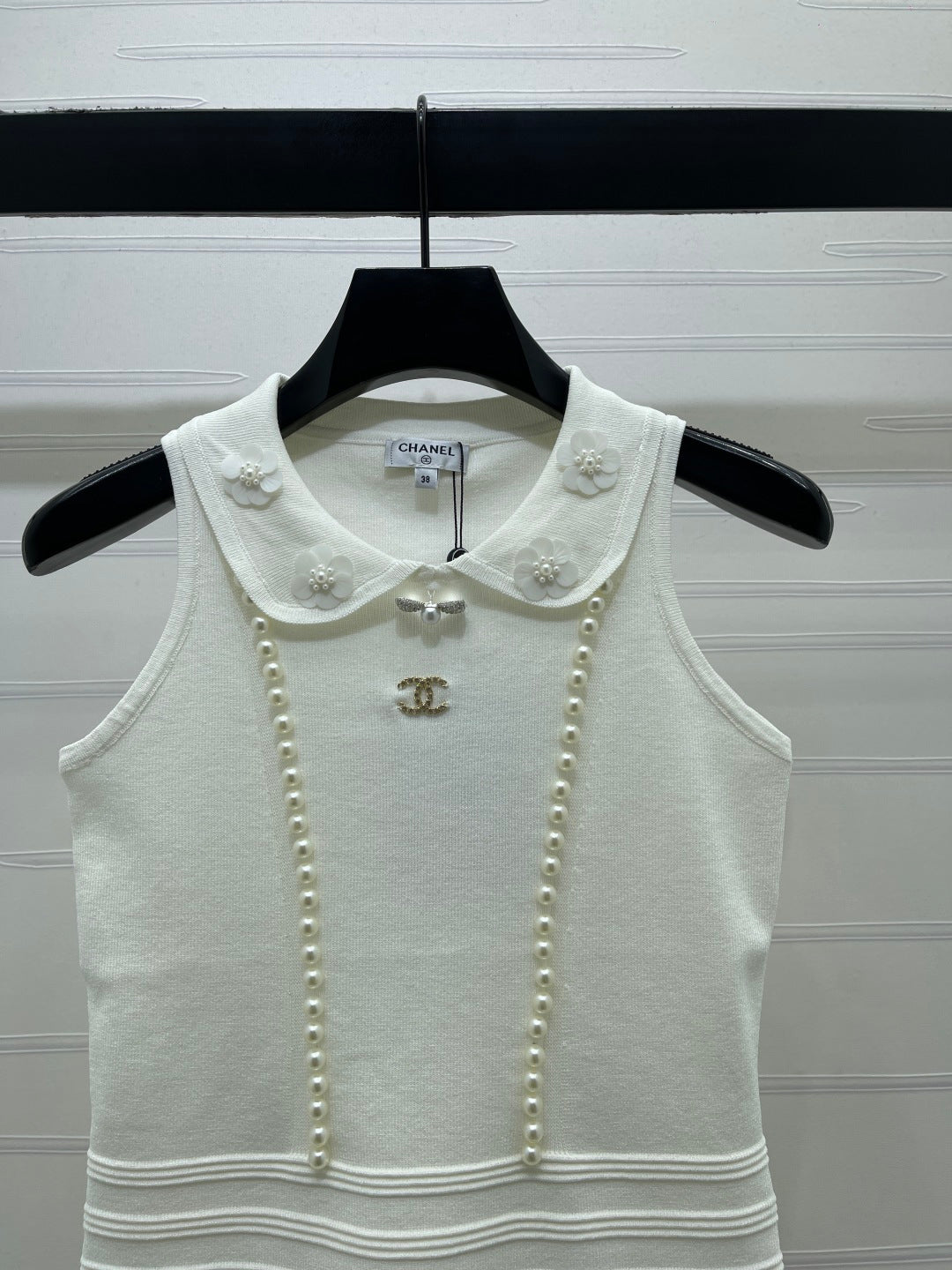 Chanel 2026 Knit Sleeveless Top With Floral Embellishment Polyester Viscose