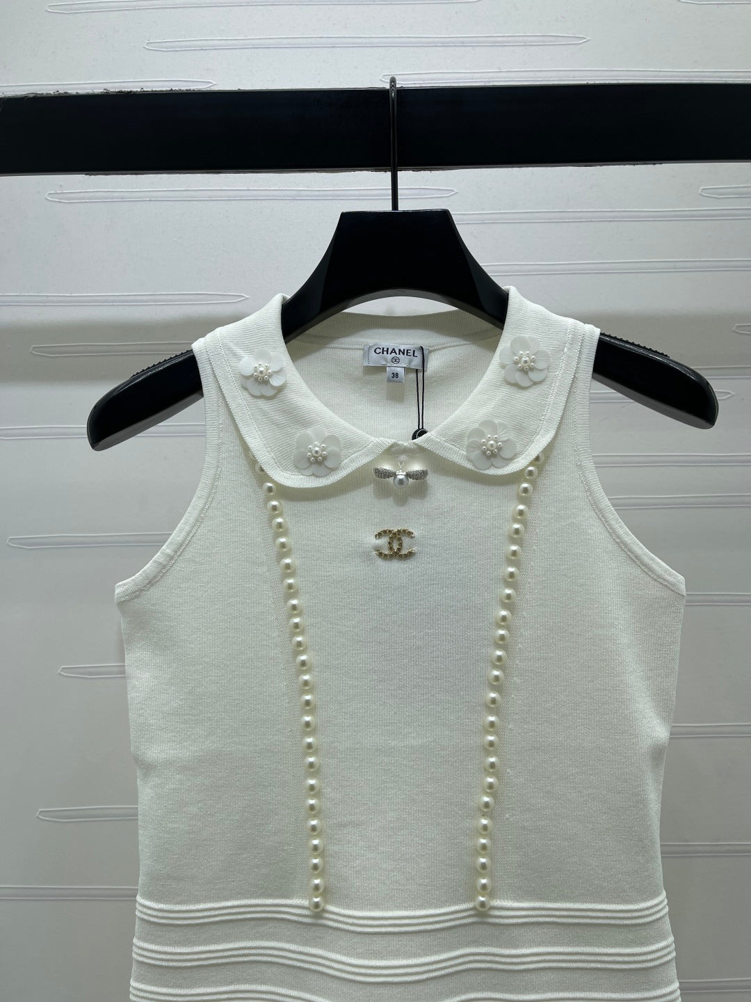 Chanel 2026 Knit Sleeveless Top With Floral Embellishment Polyester Viscose