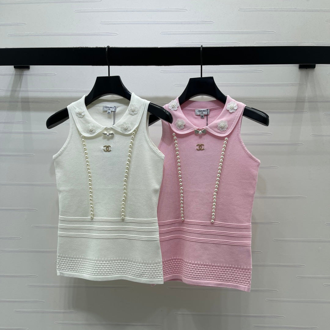 Chanel 2026 Knit Sleeveless Top With Floral Embellishment Polyester Viscose