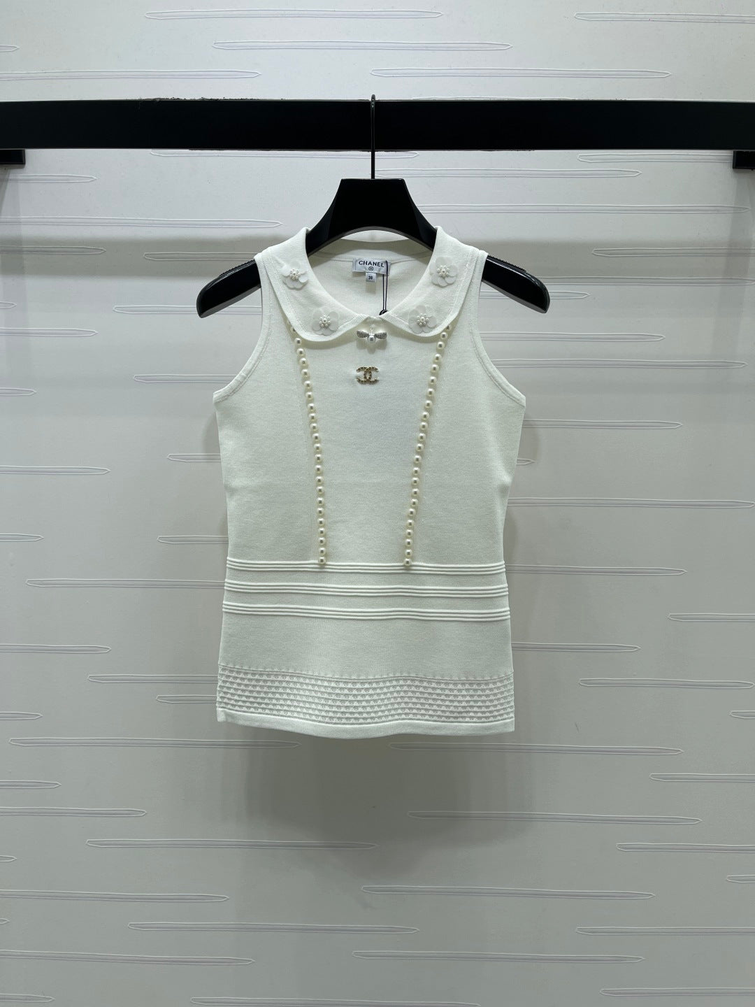 Chanel 2026 Knit Sleeveless Top With Floral Embellishment Polyester Viscose