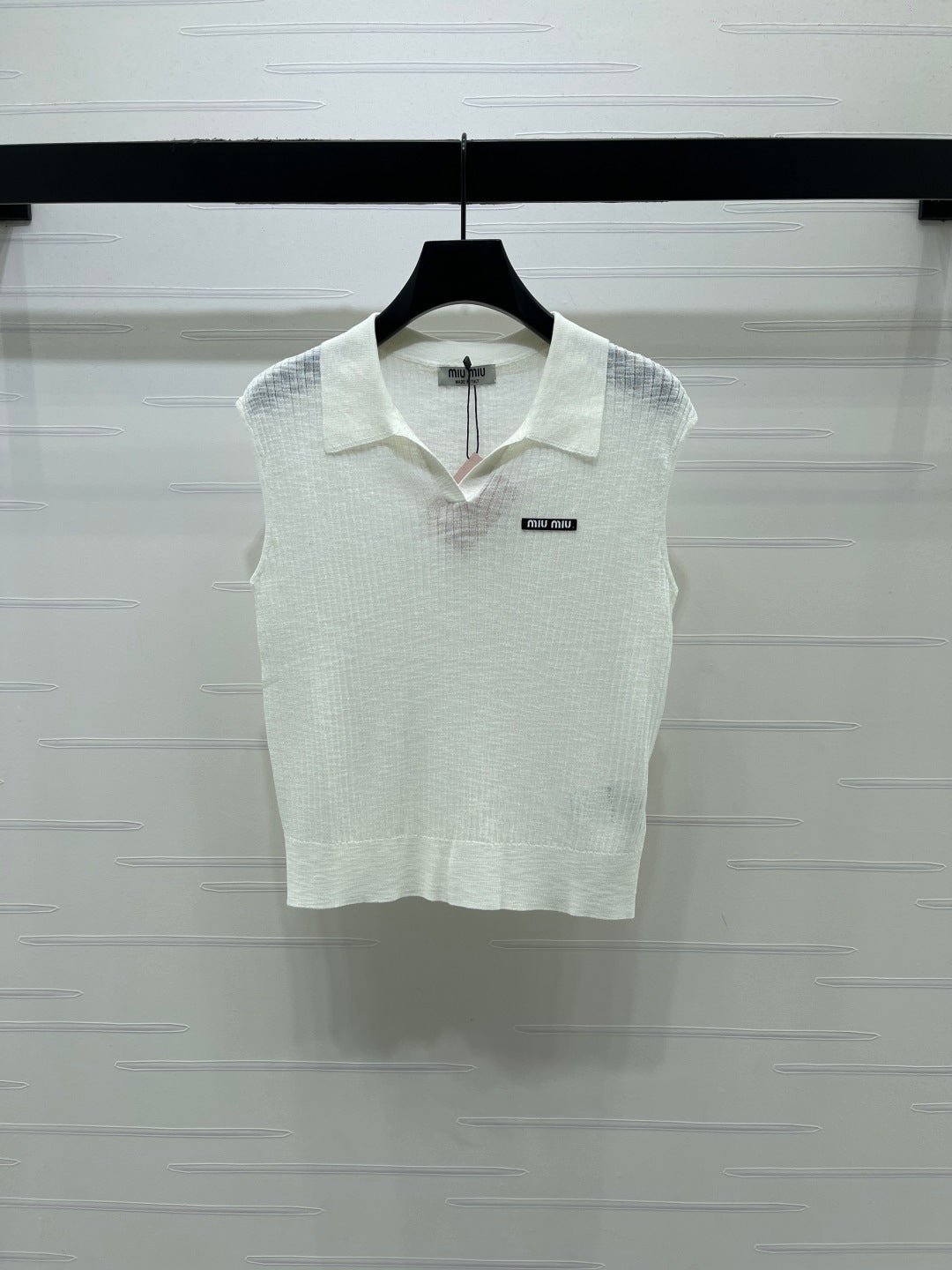 Miumiu 2026 Sleeveless Shirt White Gray Blue Pink Wool