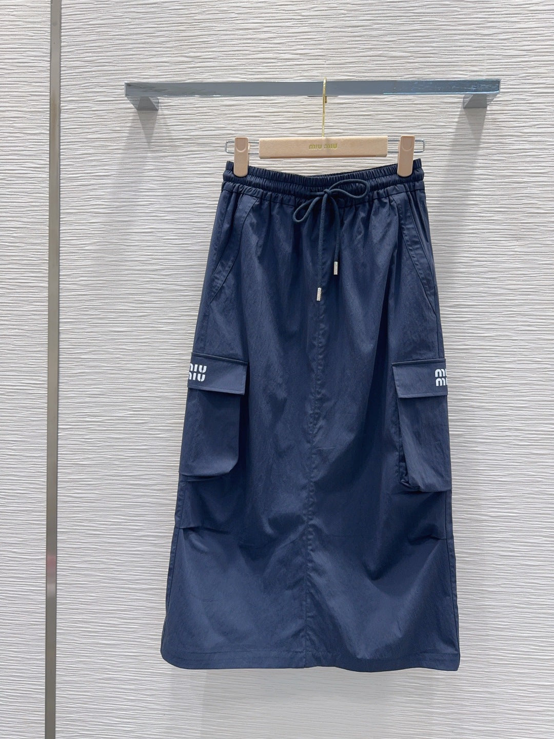 Miu Miu 2026 Long Skirt  Khaki and Navy Blue Cotton Nylon