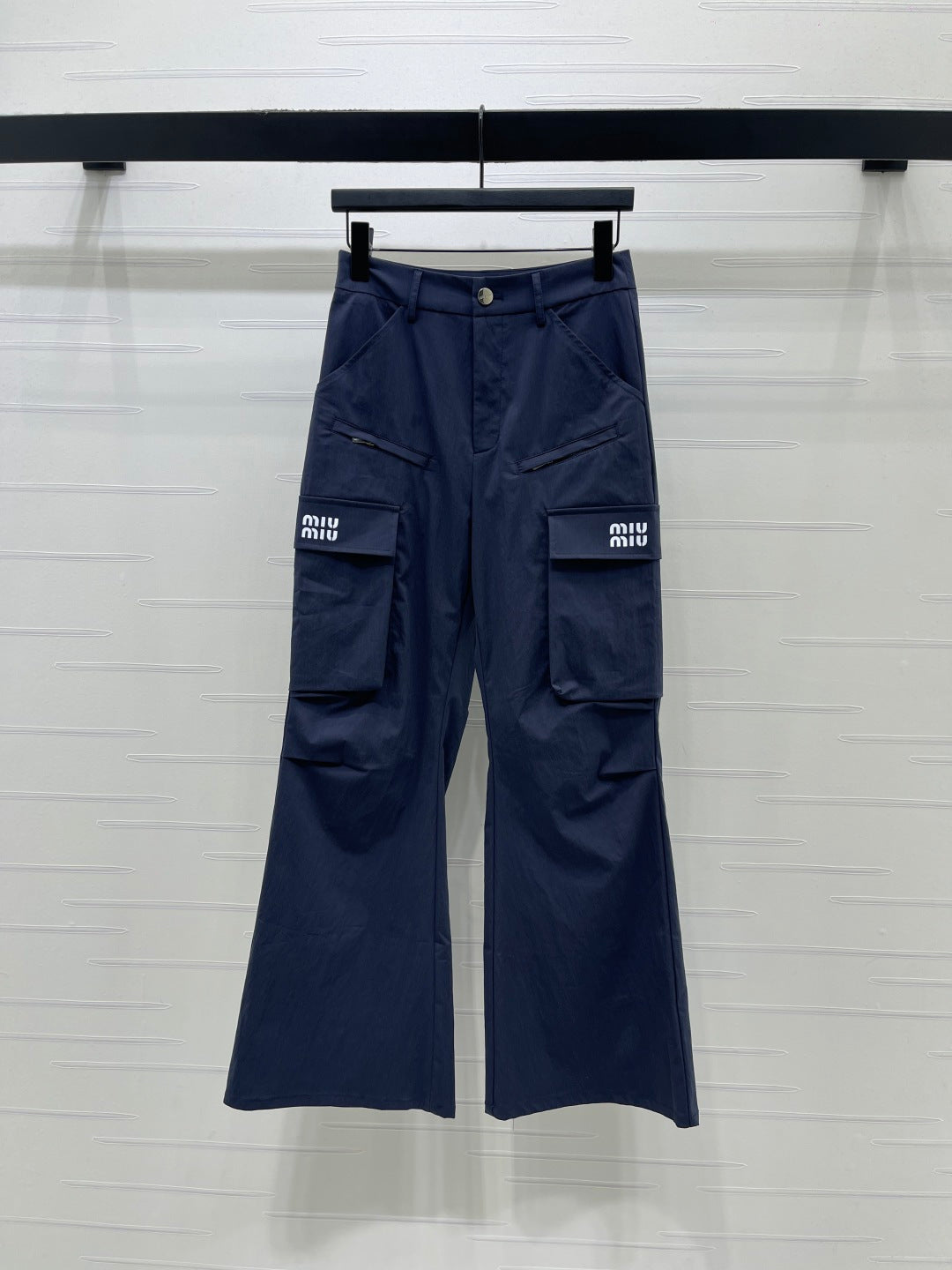 Miu Miu 2026 Pant Khaki and Navy Blue Cotton Nylon