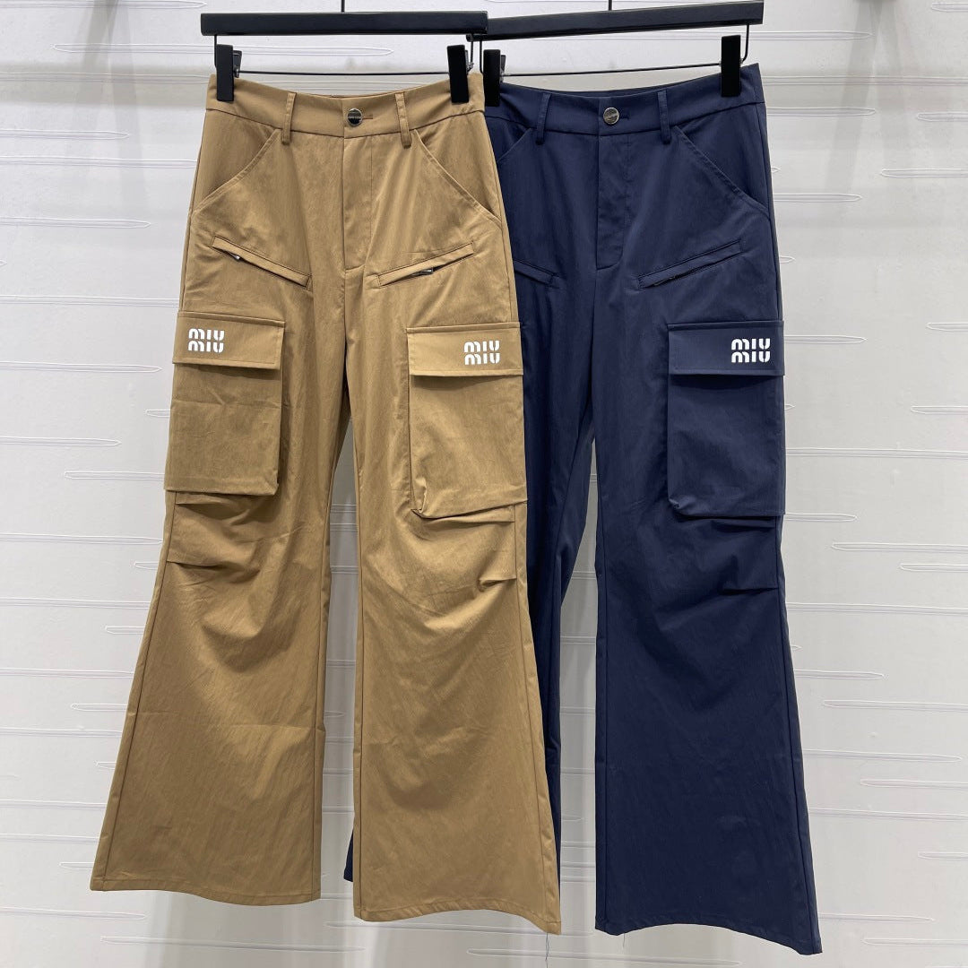 Miu Miu 2026 Pant Khaki and Navy Blue Cotton Nylon