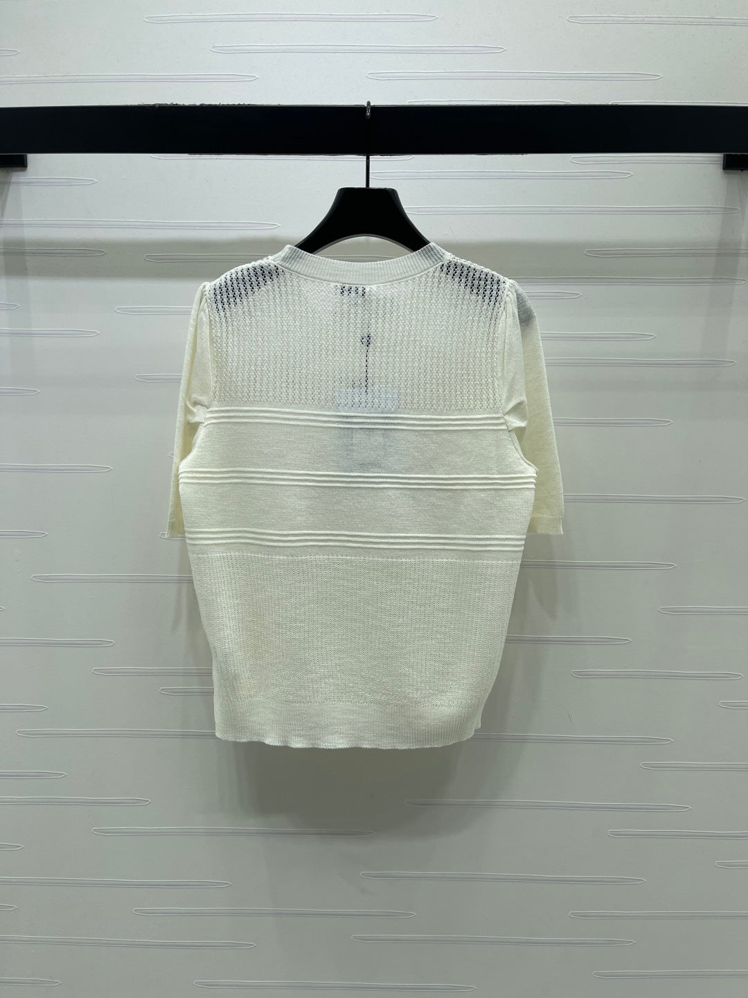 Chanel  2026 Hollow Short-sleeved Shirt Yellow and White Cotton