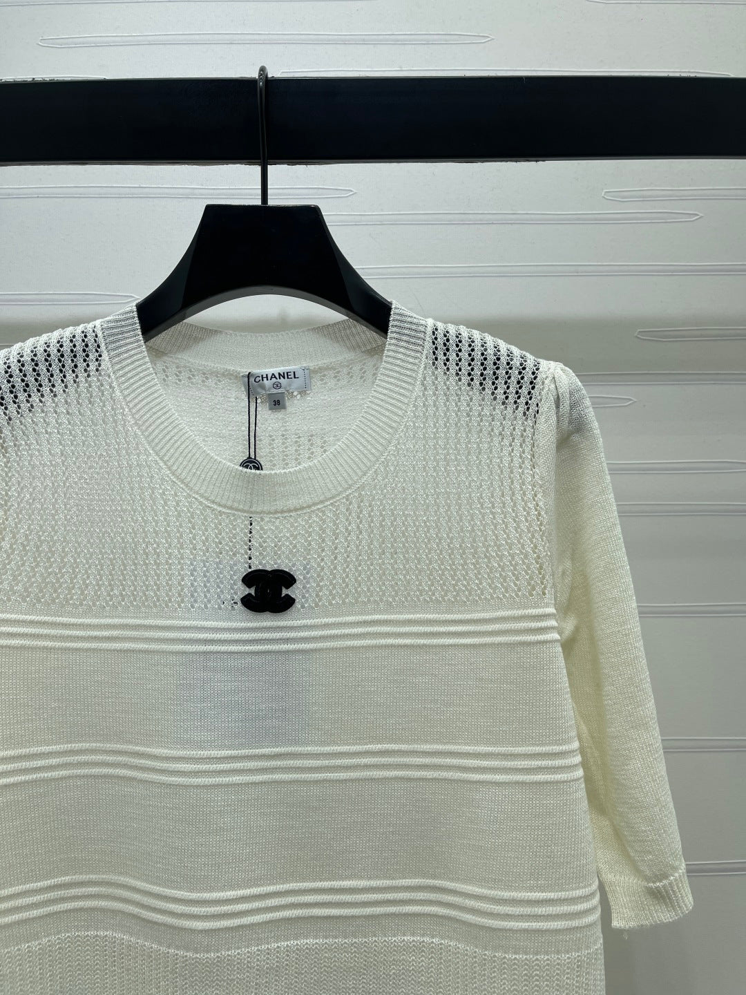 Chanel  2026 Hollow Short-sleeved Shirt Yellow and White Cotton