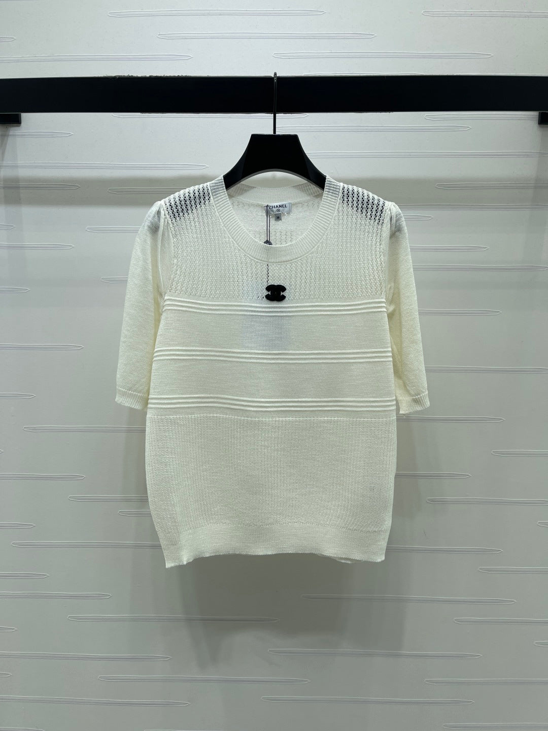 Chanel  2026 Hollow Short-sleeved Shirt Yellow and White Cotton