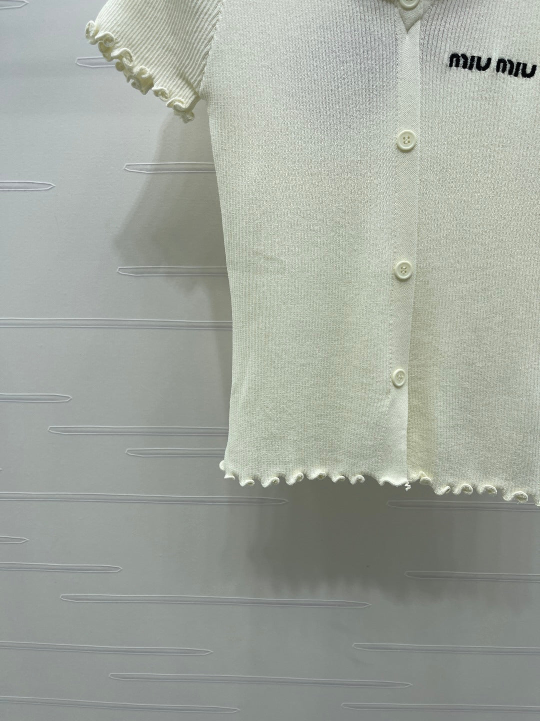 Miumiu 2026 Lace Collar T-shirt Cream and Purple Wool