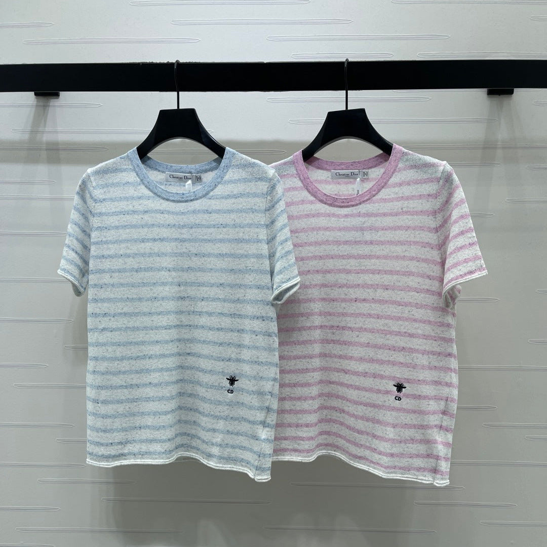 Dior 2026 Striped T-shirt Blue and Pink Wool