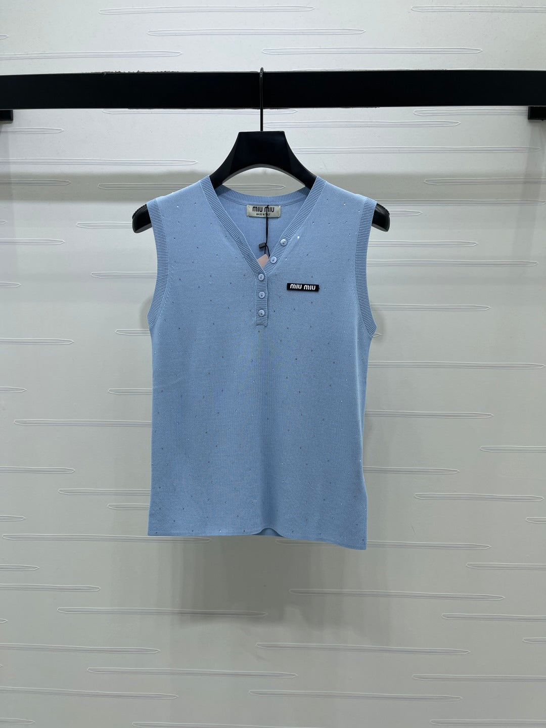 Miumiu 2026 Sleeveless Knit Top Pink White Black Blue Wool