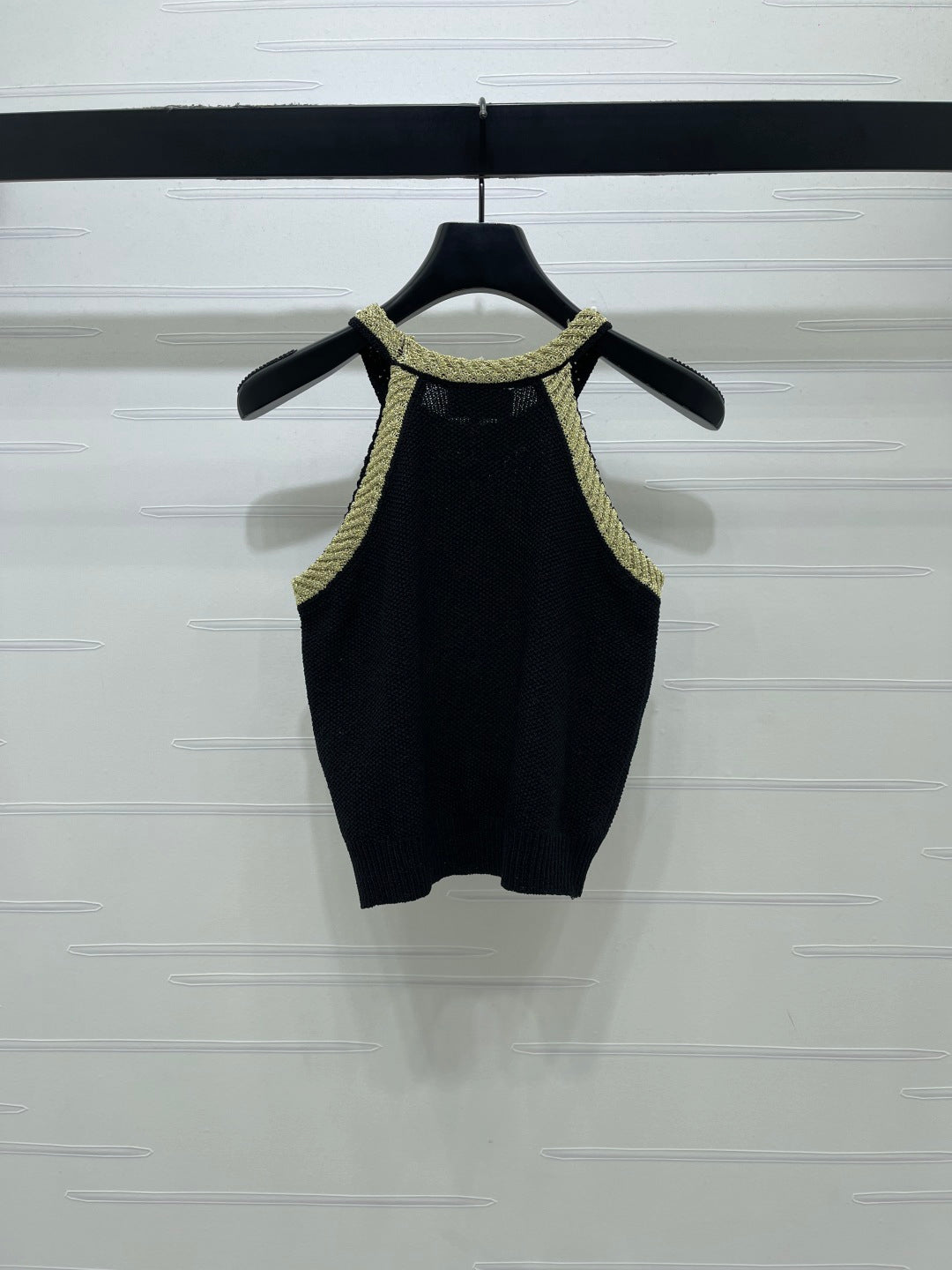 Chanel 2026 Halter-neck Knit Top White and Black Wool Acrylic