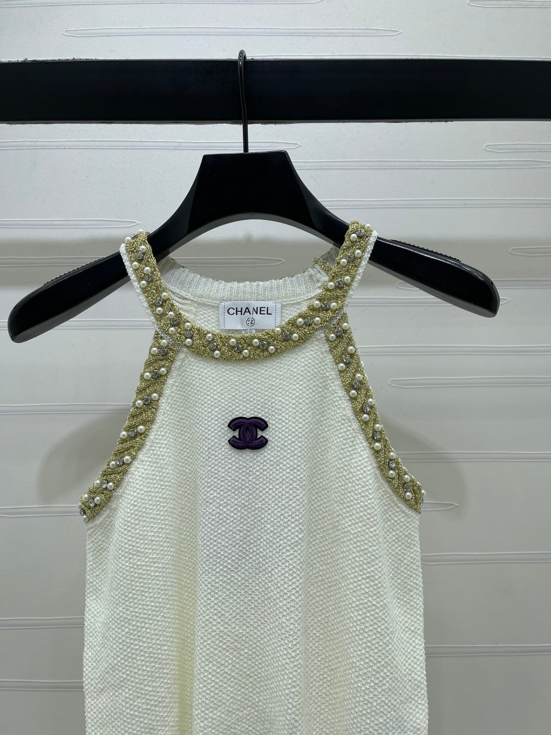 Chanel 2026 Halter-neck Knit Top White and Black Wool Acrylic