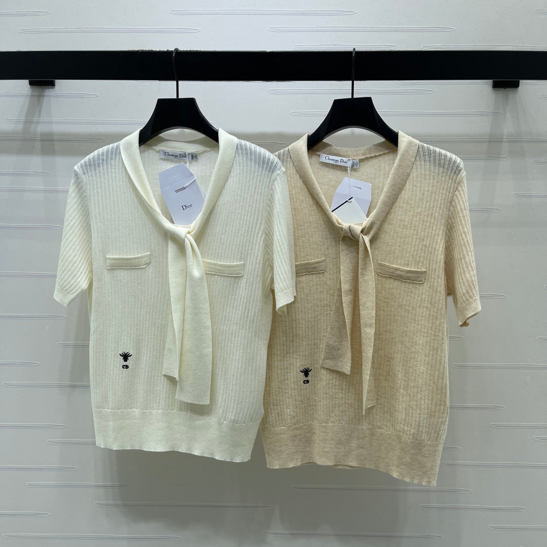 Dior 2026 Short-sleeved Knitted Polo Shirt White Beige Wool