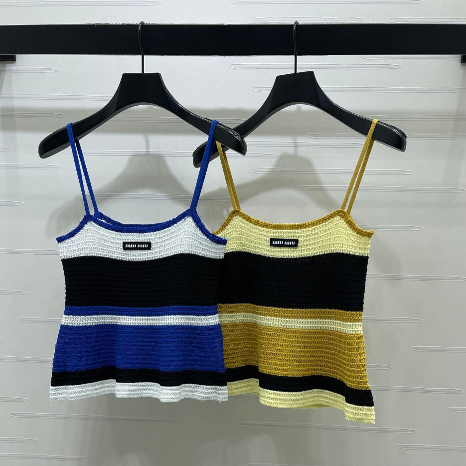 Miu Miu 2026 Striped Knit Tank Top Blue and Yellow Wool