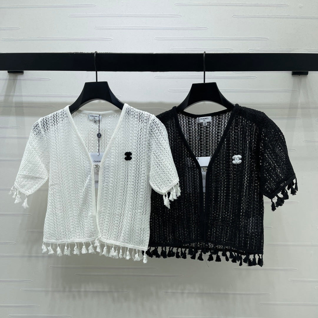Chanel 2026 Crochet Knitted Cardigan Black and White Cotton