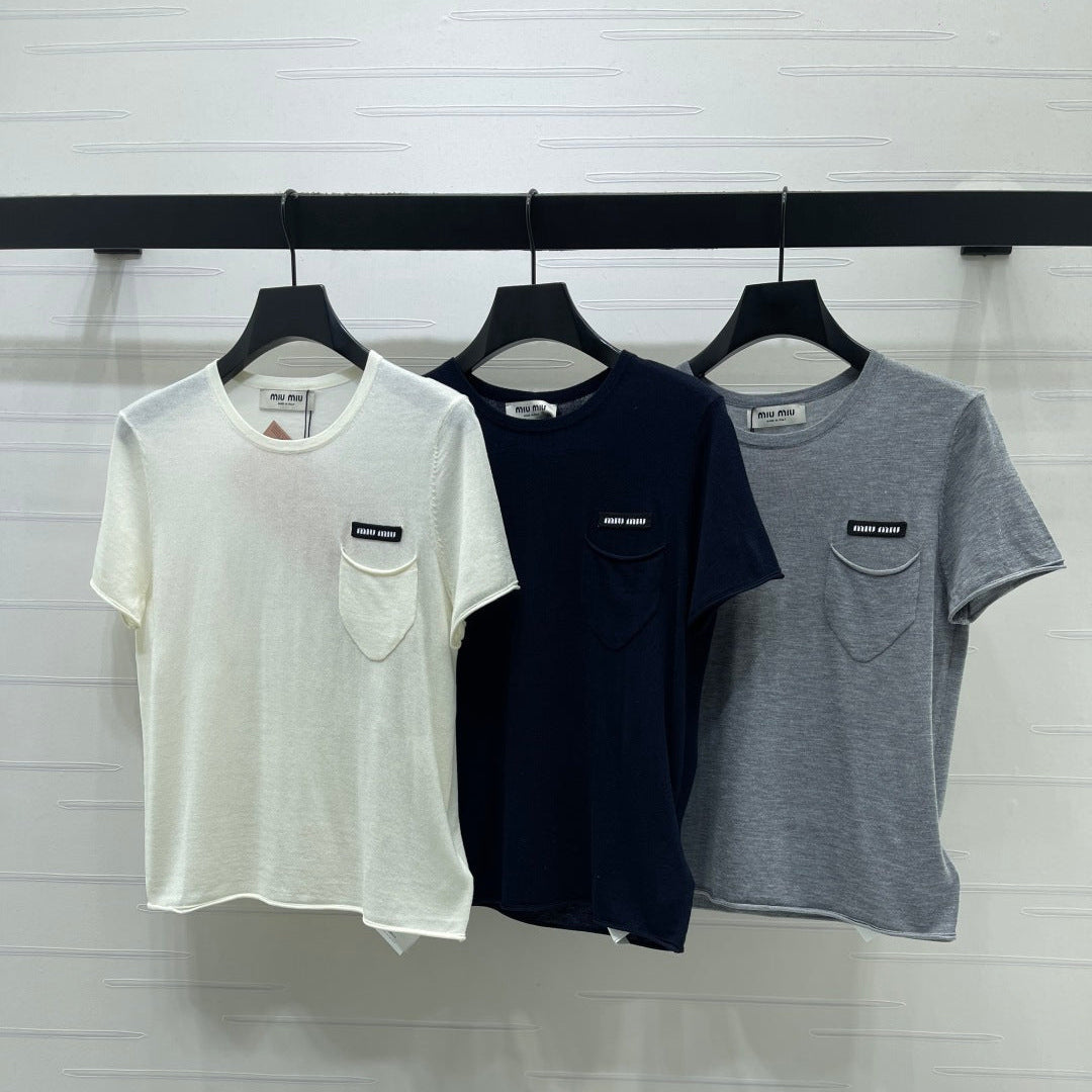 Miu Miu 2026 T-shirt Gray White Navy Blue Wool