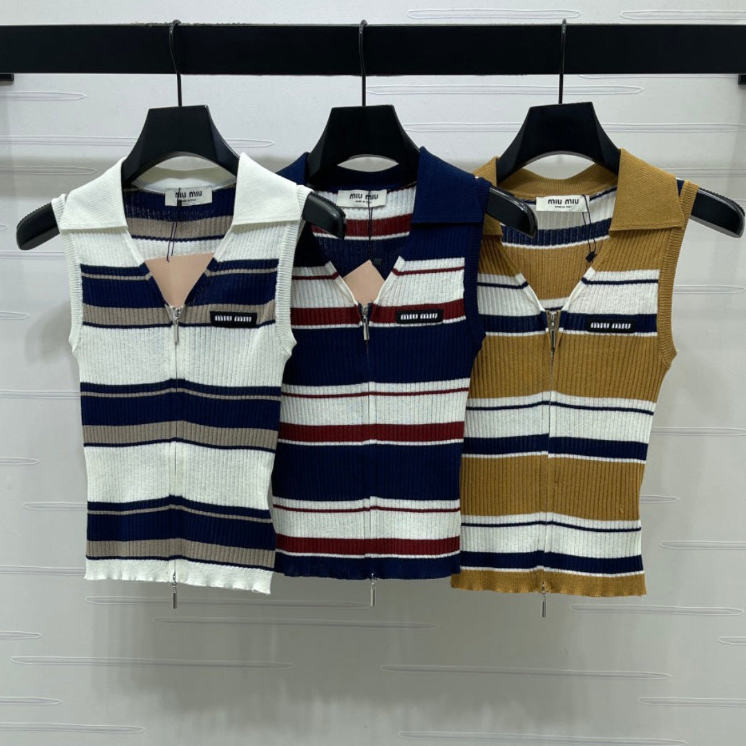 Miu Miu 2026 Striped Knit Vest Viscose Polyester