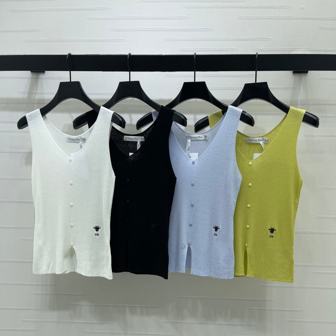 Dior 2026 V-neck Tank Top White Black Blue Green Wool