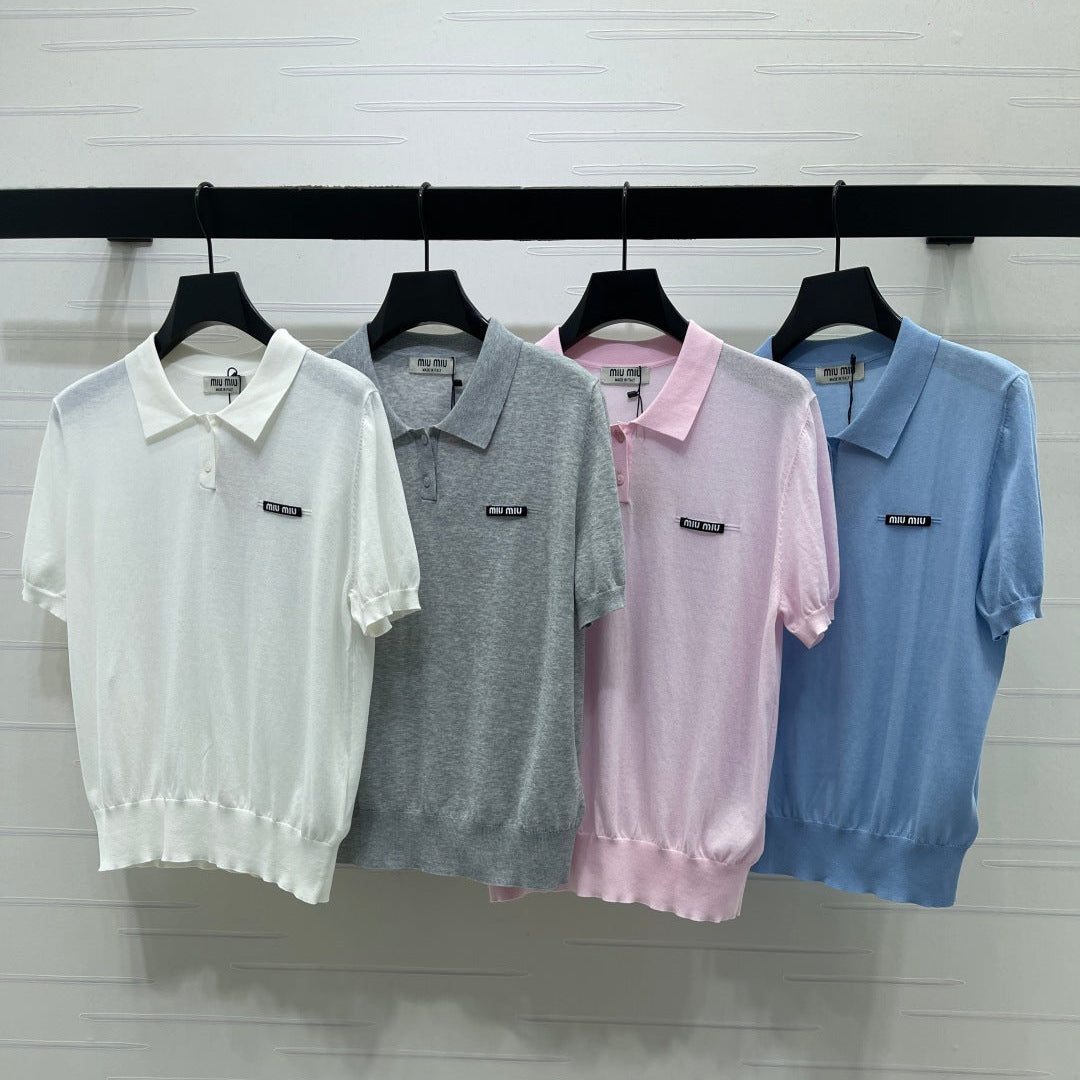 Miumiu 2026 Polo Shirt White Gray Blue Pink Cashmere