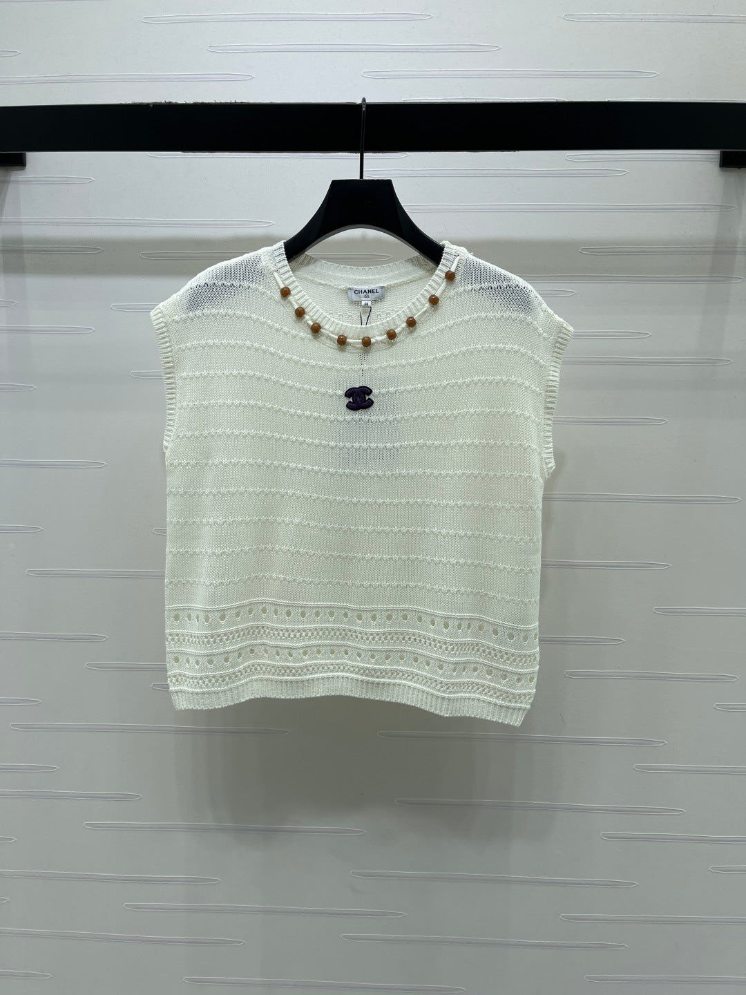 Chanel 2026 Hollow-out Knit Sleeveless Vest Blue and White Cotton 359840