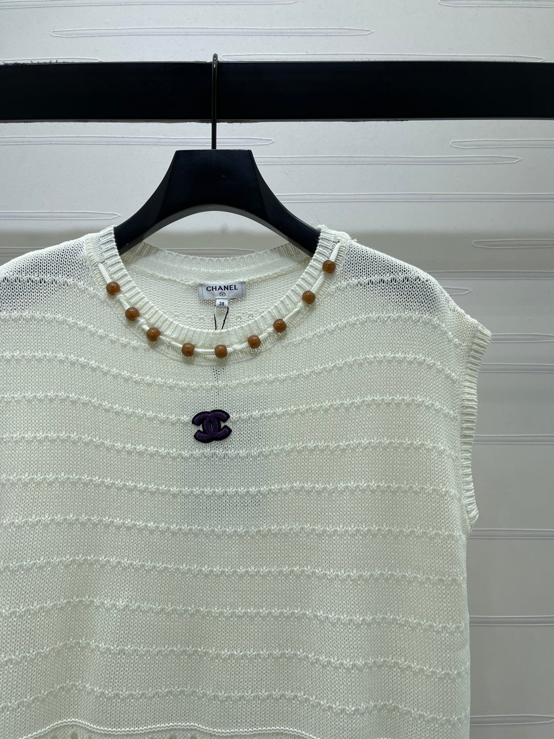 Chanel 2026 Hollow-out Knit Sleeveless Vest Blue and White Cotton 359840