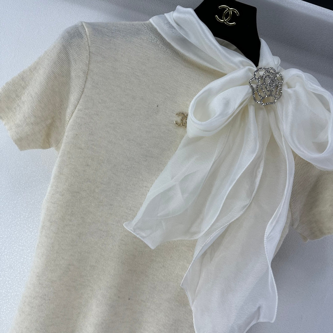 Chanel 2026 Knit Top With Bow Tie Viscose Nylon 361048