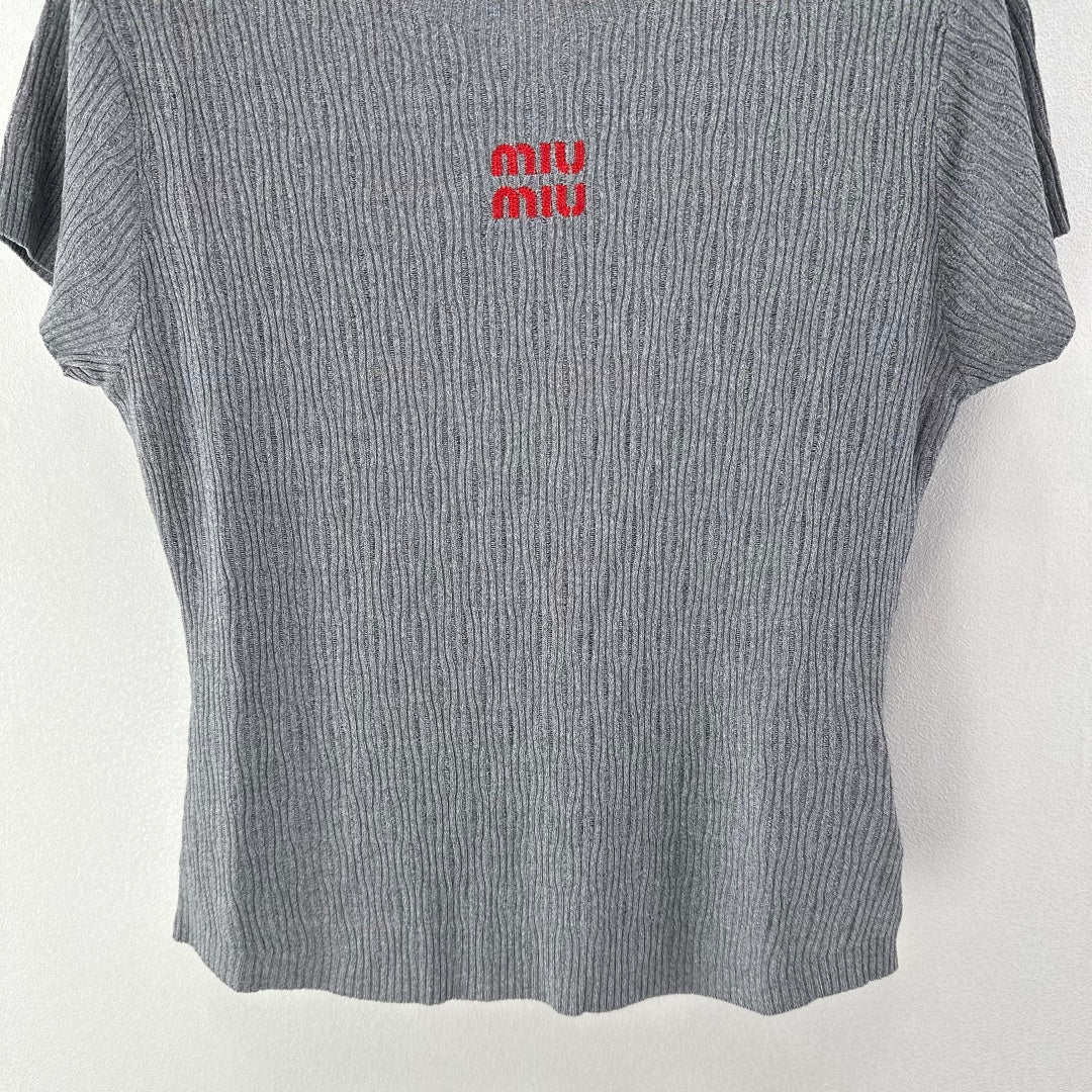 Miumiu 2026 Hollow-out Knit Short-sleeved Top Wool 362363