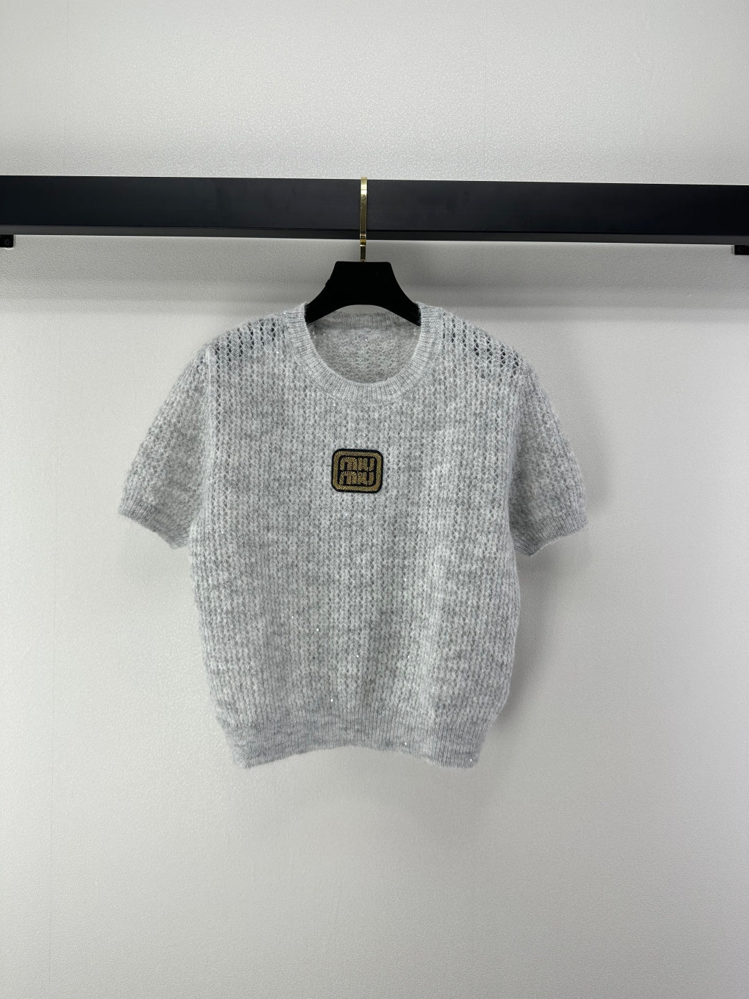Miumiu 2026 Sequined Knit Short-sleeved Top Wool Polyester 362383