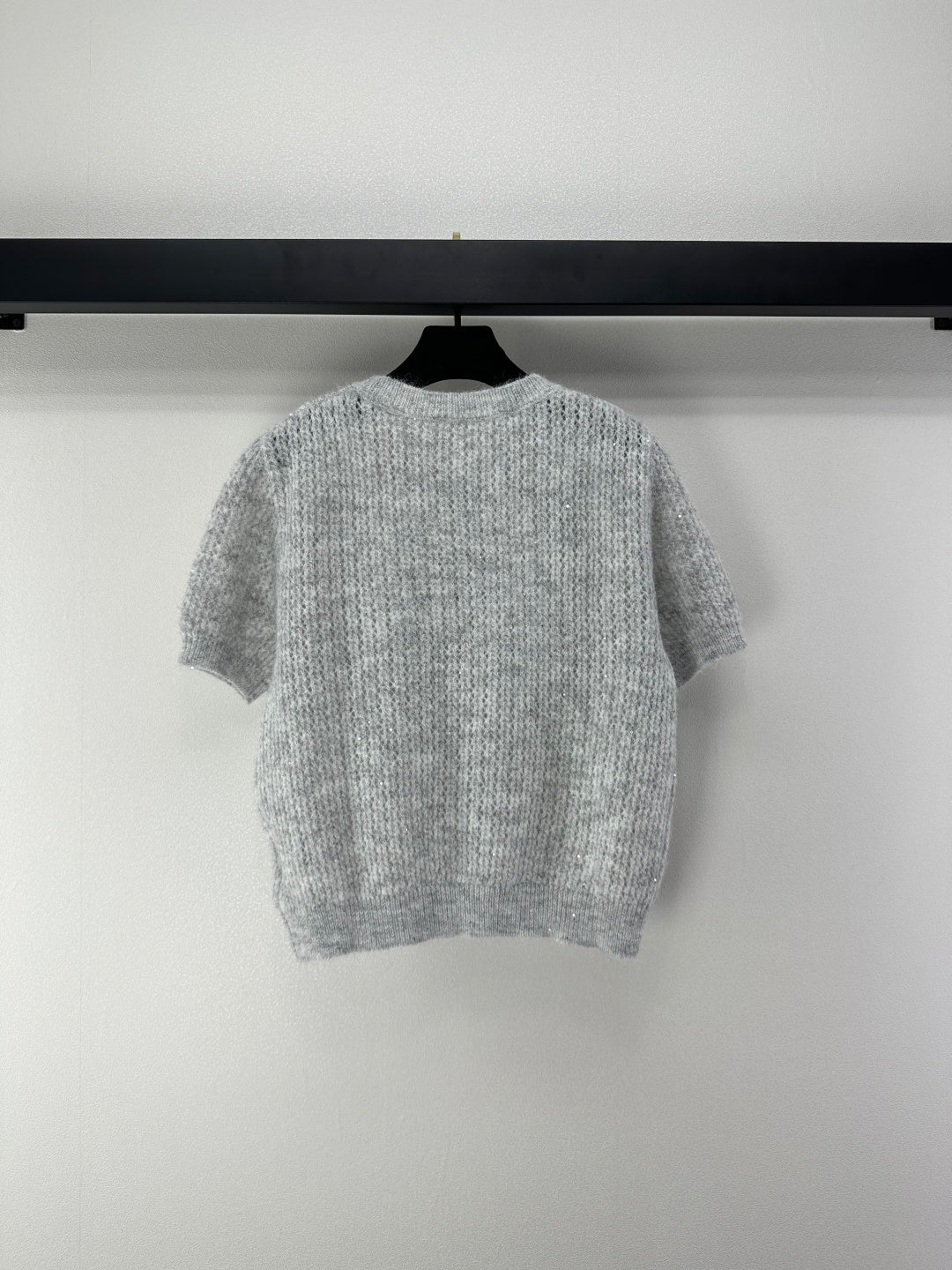 Miumiu 2026 Sequined Knit Short-sleeved Top Wool Polyester 362383