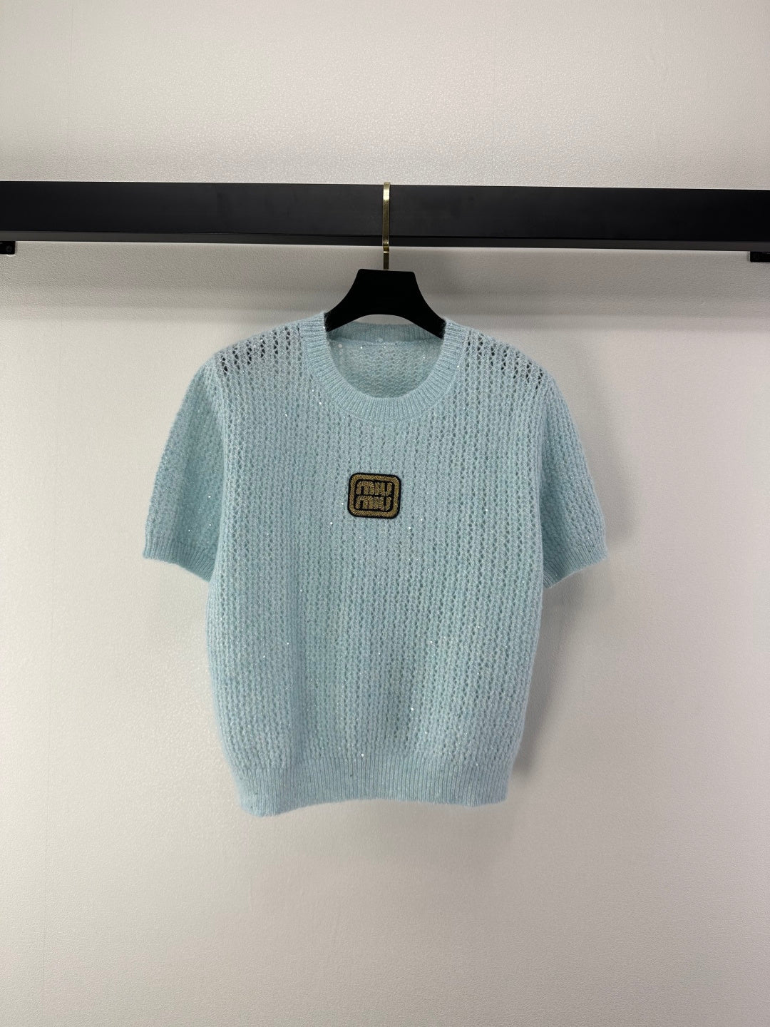 Miumiu 2026 Sequined Knit Short-sleeved Top Wool Polyester 362383