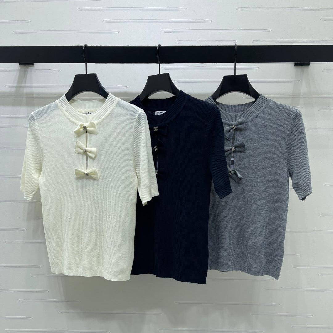 Chanel 2026 3D Bow Knit Short-Sleeve Top Wool 166066