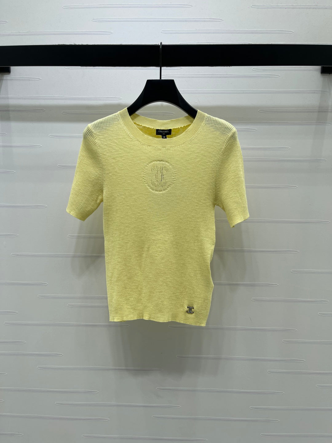 Chanel 2026 Crew Neck Double C Knit Short-Sleeve T-Shirt Cashmere 363394