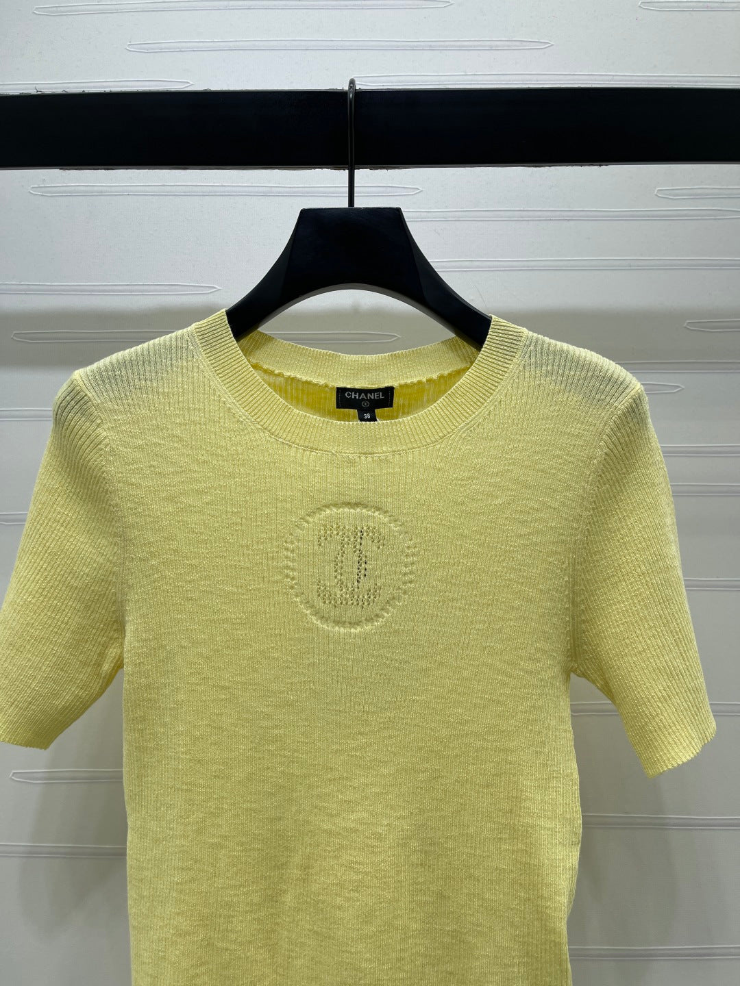 Chanel 2026 Crew Neck Double C Knit Short-Sleeve T-Shirt Cashmere 363394