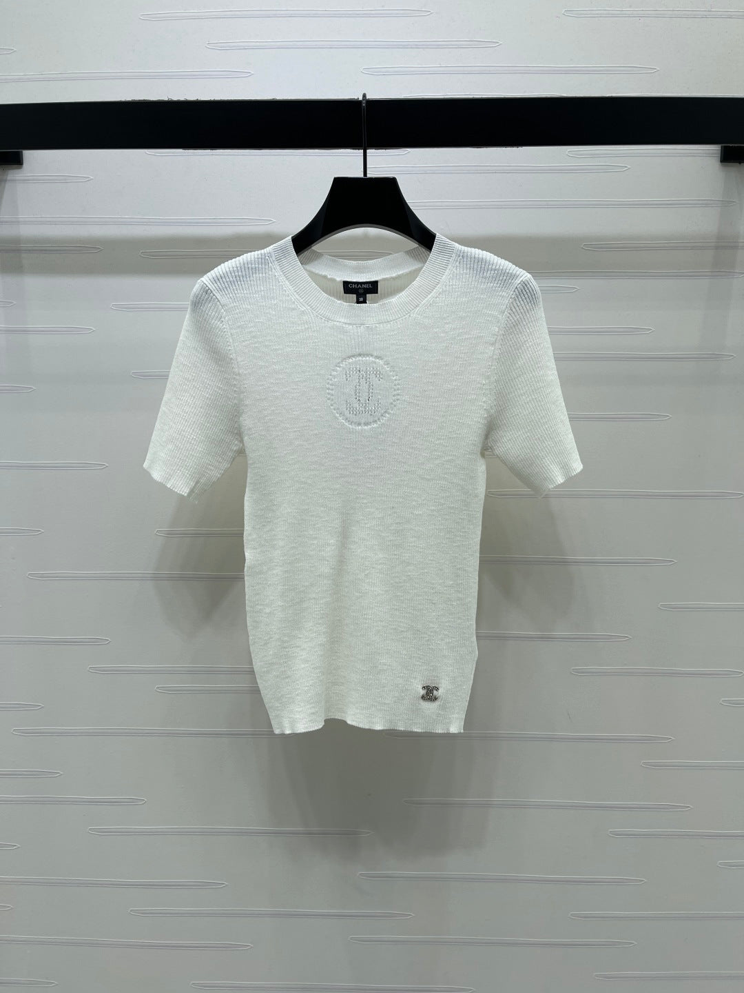 Chanel 2026 Crew Neck Double C Knit Short-Sleeve T-Shirt Cashmere 363394