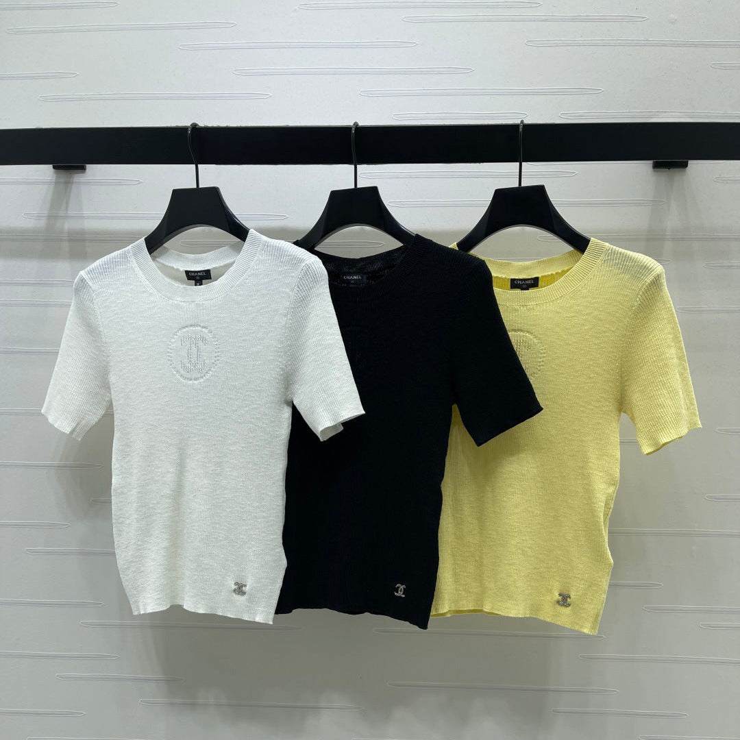 Chanel 2026 Crew Neck Double C Knit Short-Sleeve T-Shirt Cashmere 363394