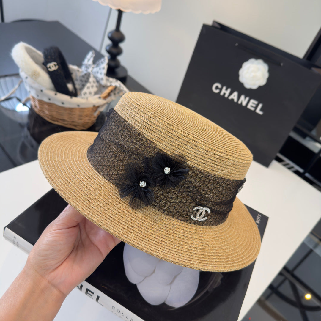 Chanel Lace Flower Straw Hat 323563
