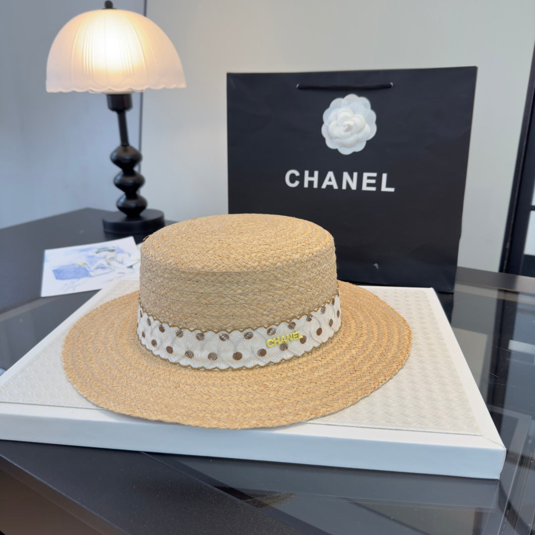 Chanel Dot Flat-top Straw Hat 262176