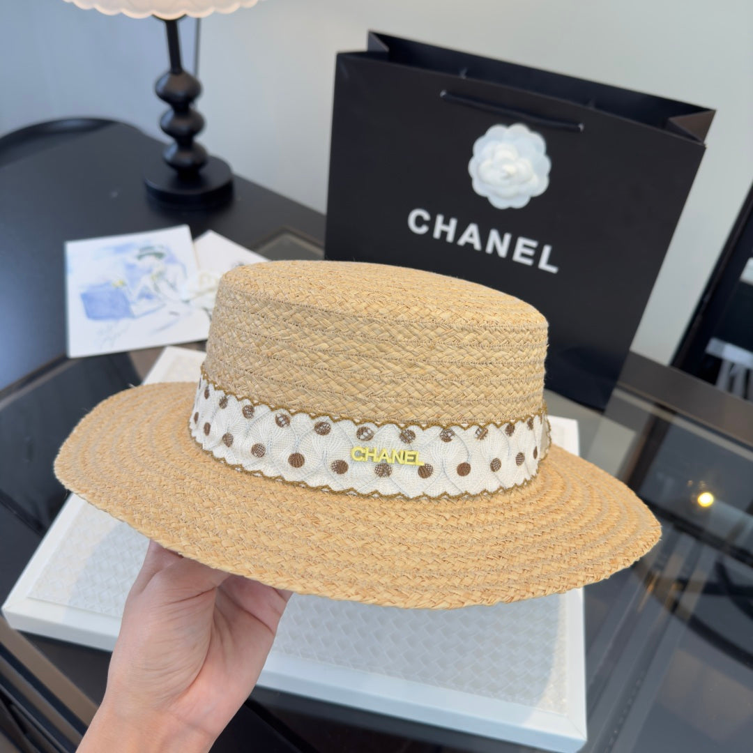 Chanel Dot Flat-top Straw Hat 262176
